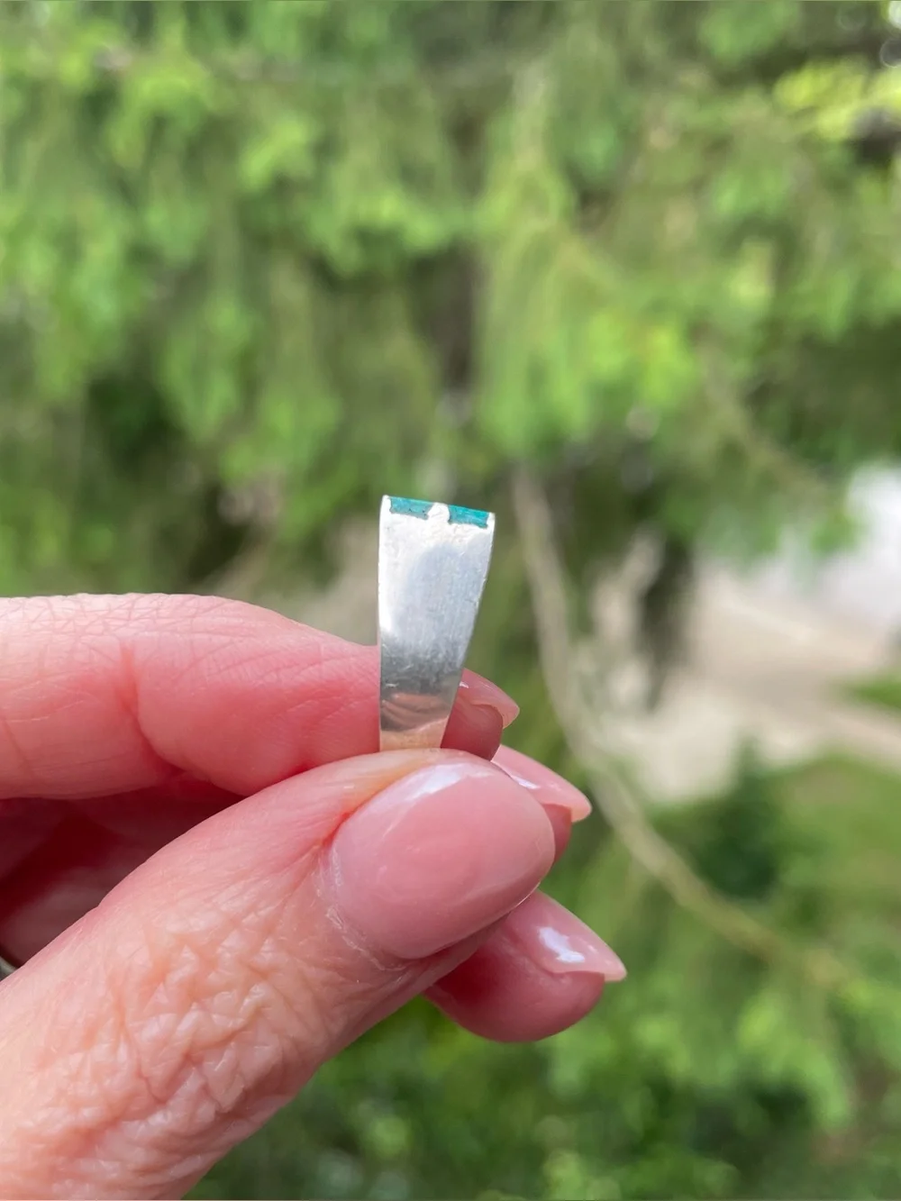 Turquoise Inlay Signet Ring in Sterling with Mexico and Maker Hallmarks, 6.5 - Picture 10 of 15